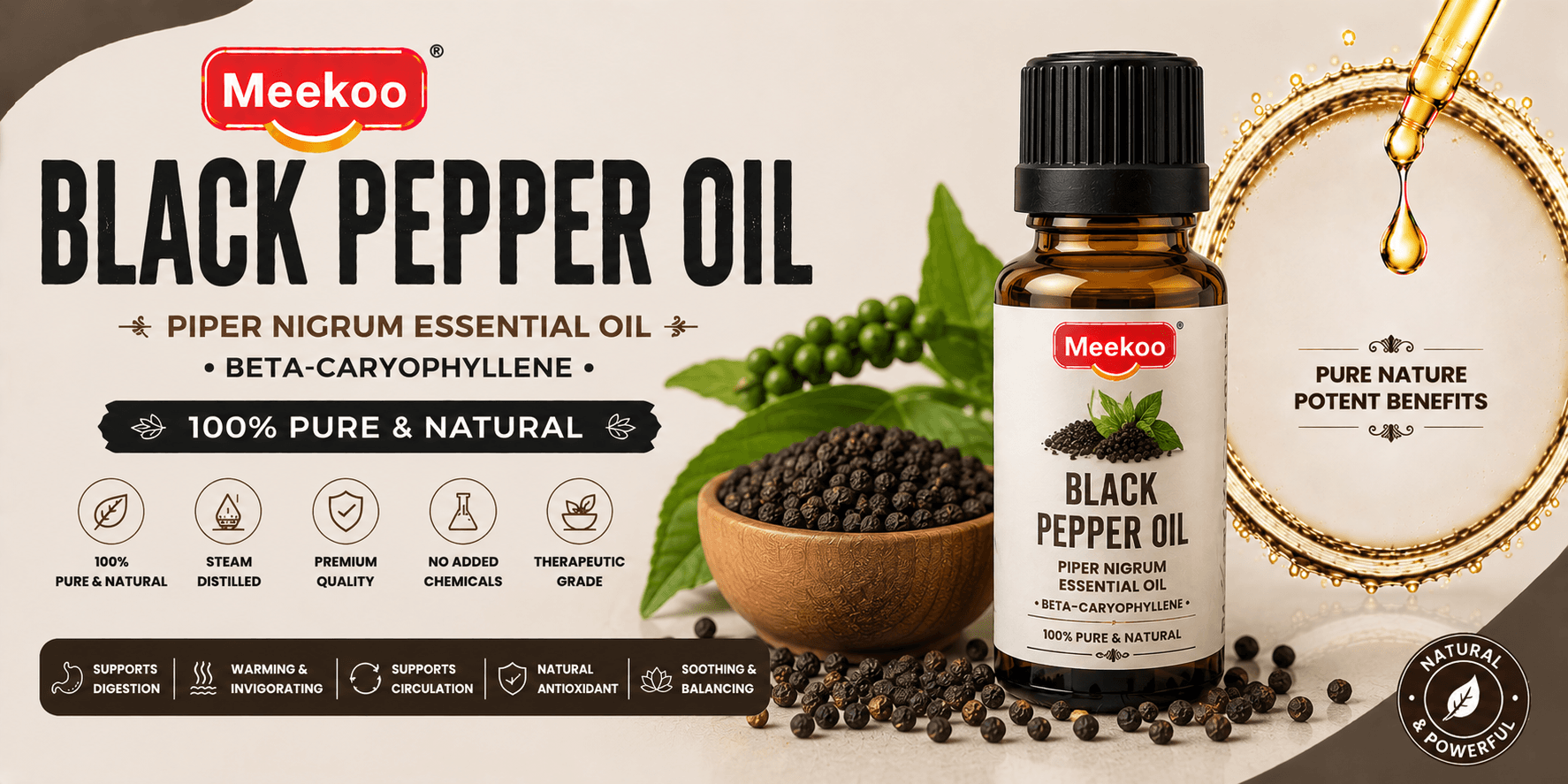Black Pepper Oil (Piper nigrum Essential Oil · Beta-Caryophyllene) — Yumi One organic