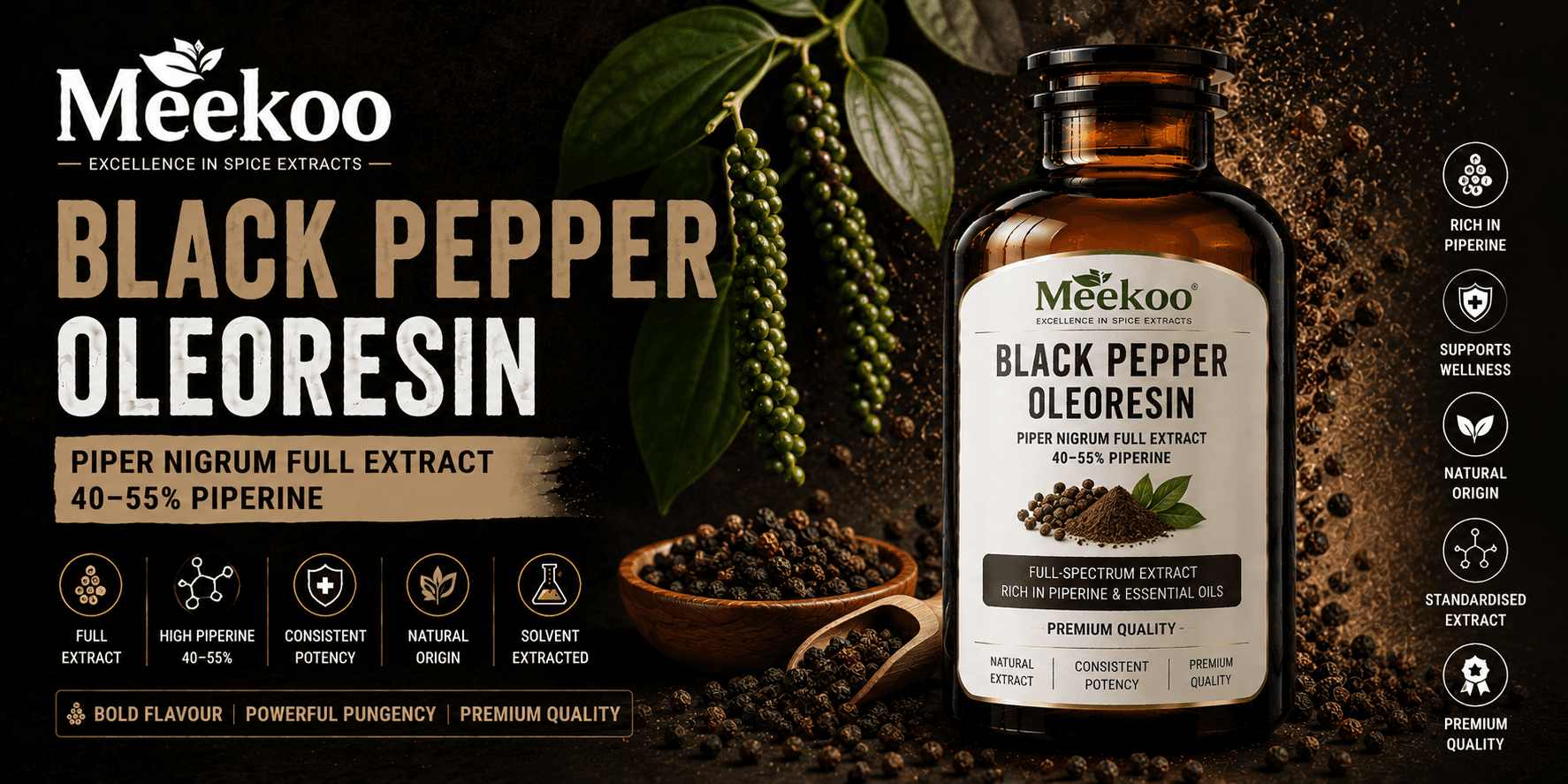 Black Pepper Oleoresin (Piper nigrum Full Extract · 40–55% Piperine) — Yumi One organic