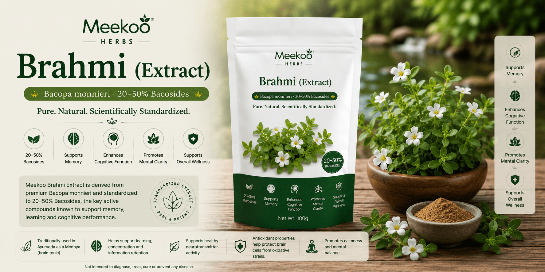 Brahmi (Extract) (Bacopa monnieri · 20–50% Bacosides) — Yumi One organic
