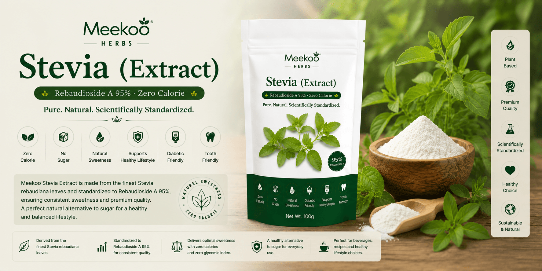 Stevia (Extract) (Rebaudioside A 95% · Zero Calorie) — Yumi One organic