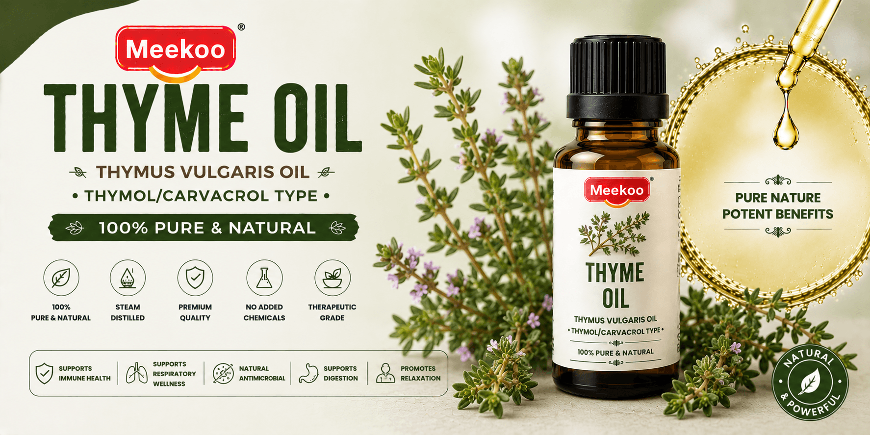 Thyme Oil (Thymus vulgaris Oil · Thymol/Carvacrol Type) — Yumi One organic
