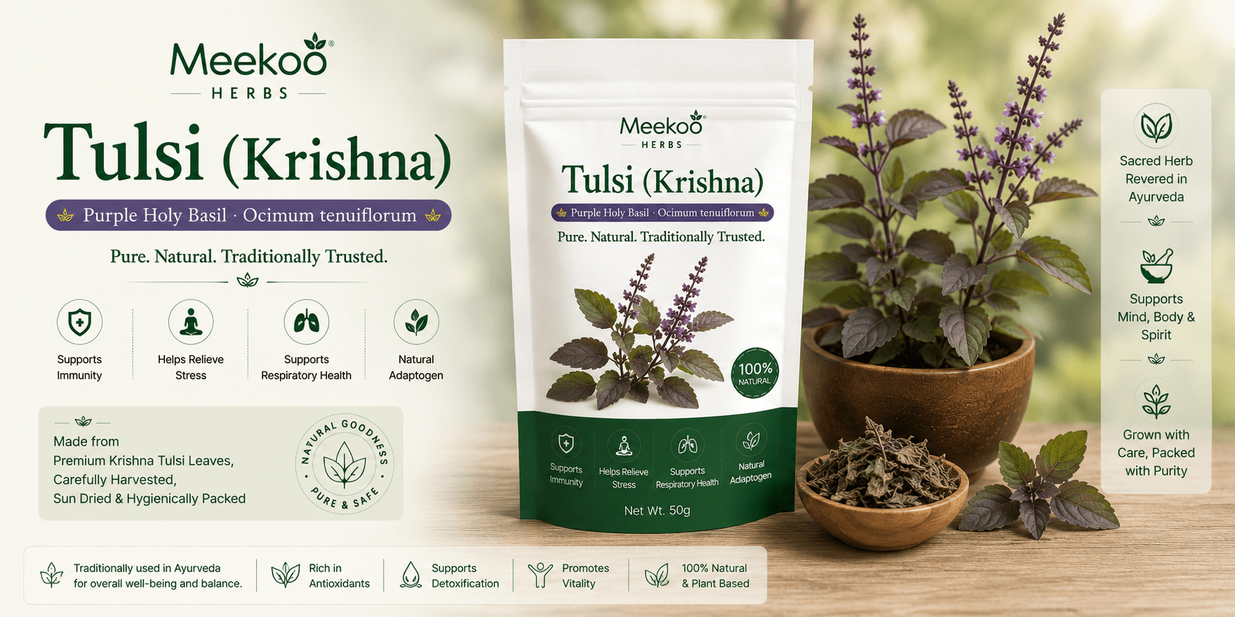 Tulsi (Krishna) (Purple Holy Basil · Ocimum tenuiflorum) — Yumi One organic
