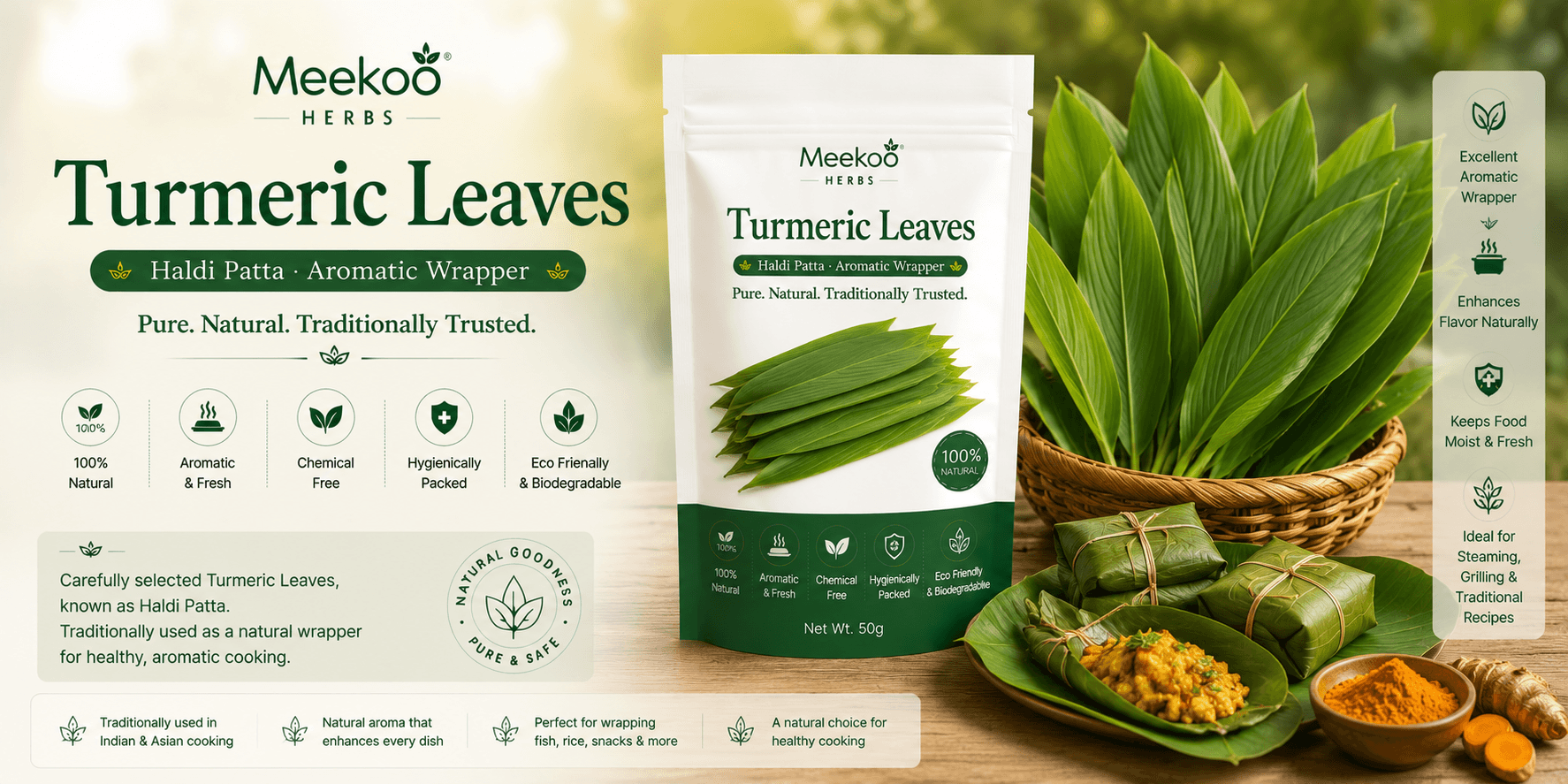 Turmeric Leaves (Haldi Patta · Aromatic Wrapper) — Yumi One organic